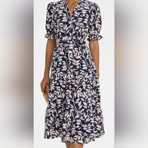 Rails Eliana Navy Vines Blue Leaf Midi tiered Shirt dress Sz XL Cottagecore